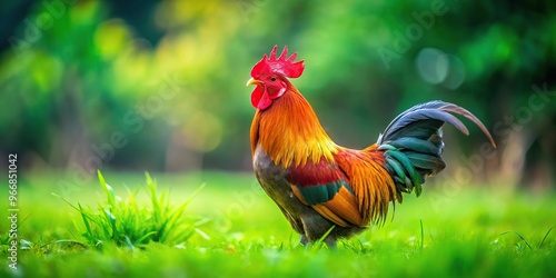 rooster on green background