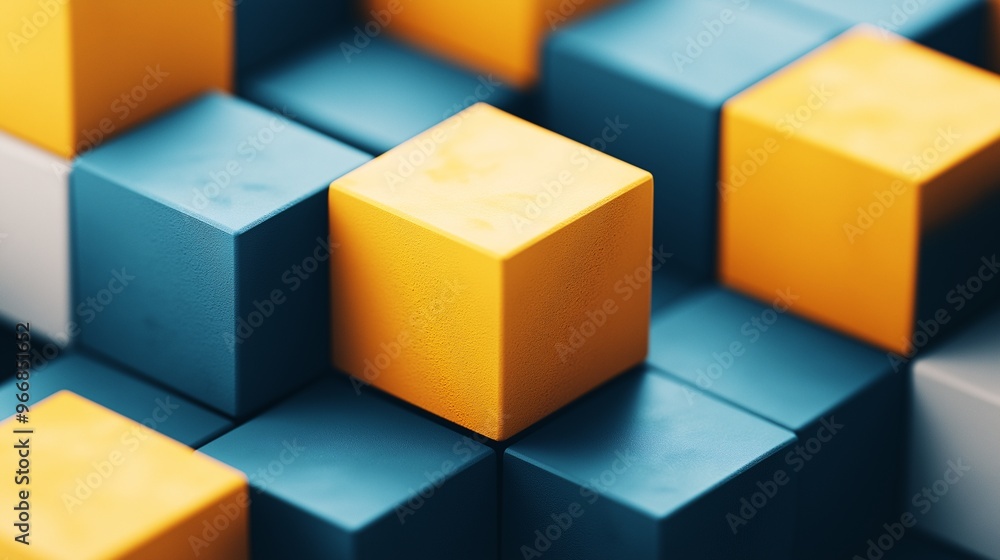 Obraz premium Blue and yellow cubes representing multidimensional arrays in NumPy Python library