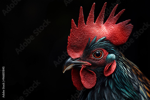 Closeup cockfighting on dark background 