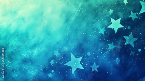 A blue and green design with stars. The background is blurry and has a gradient. Perfect for ads, posters, or banners.