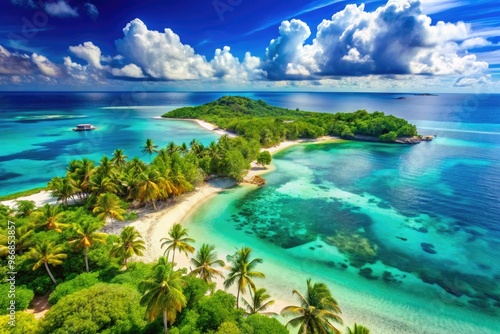 Vibrant colorful map of the Caribbean islands with turquoise waters, white sand beaches, and lush green forests, showcasing exotic destinations and tropical paradise landscapes.