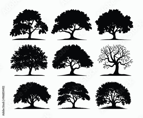 Oak tree silhouette EPS vector file illustration template