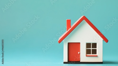 Wallpaper Mural A charming miniature house model on a vibrant blue background, perfect for showcasing home concepts and creative projects. Torontodigital.ca