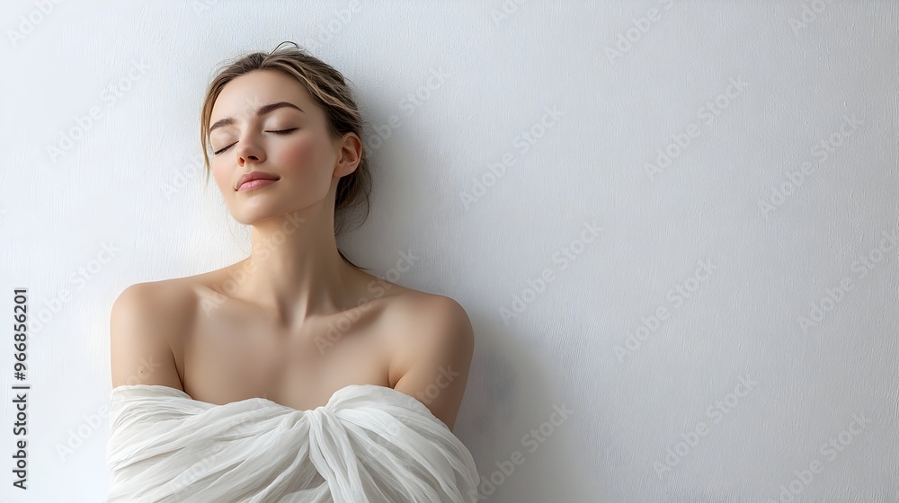 Serene Caucasian Woman with Eyes Closed Enjoying Peaceful Moment of Mindfulness and Self Care Serene Caucasian Woman with Eyes Closed Enjoying Peaceful Moment of Mindfulness and Self Care