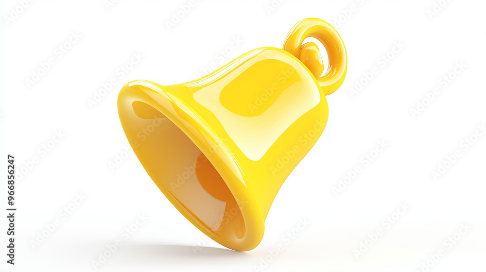 A bright yellow, 3D bell icon is ringing, signaling a new notification. This design is perfect for social media reminders and is isolated against a white background. A bright yellow, 3D bell icon is ringing, signaling a new notification. This design is perfect for social media reminders and is isolated against a white background.