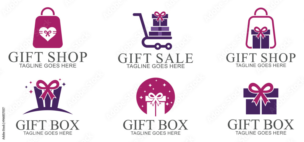 set Gift box logo design, greeting box vector or gift box wrap, on white background set Gift box logo design, greeting box vector or gift box wrap, on white background