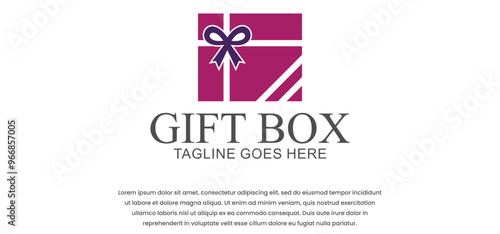 Gift box logo design, greeting box vector or gift box wrap, on white background