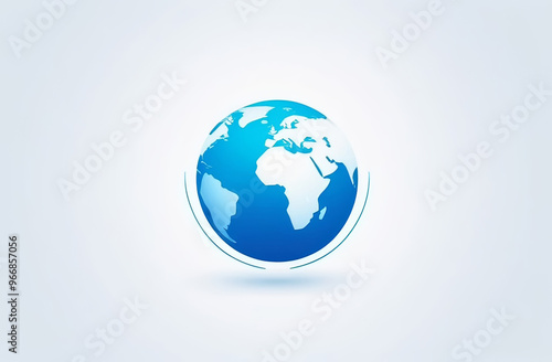 Electric blue globe logo on white backdrop, resembling an astronomical object