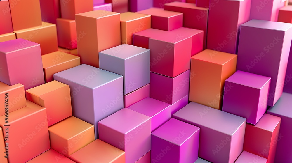 A modern 3D abstract artwork of stacked cubes in various sizes and colors, creating a sense of depth and movement on a white background. 8k UHD, suitable for high-quality printing or digital A modern 3D abstract artwork of stacked cubes in various sizes and colors, creating a sense of depth and movement on a white background. 8k UHD, suitable for high-quality printing or digital