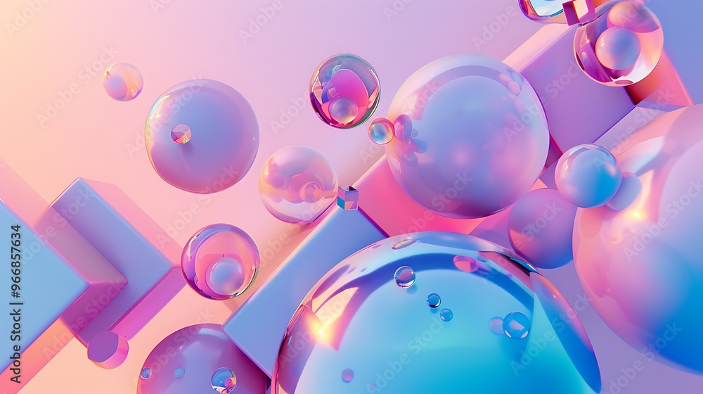 A 3D abstract composition of colorful geometric shapes, including spheres and cubes, floating against a soft gradient background, creating depth and movement. 8k UHD, suitable for high-quality A 3D abstract composition of colorful geometric shapes, including spheres and cubes, floating against a soft gradient background, creating depth and movement. 8k UHD, suitable for high-quality