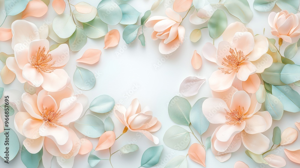 Floral Arrangement with Peach and Green Flowers and Leaves Floral Arrangement with Peach and Green Flowers and Leaves
