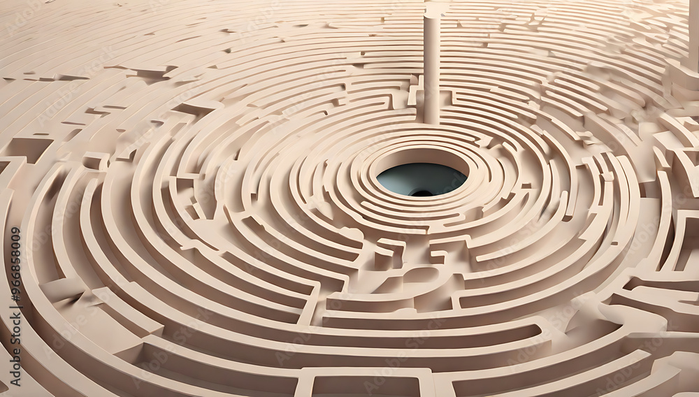 A minimal illustration of a maze with a single path leading to a central, hidden eye symbol, representing the idea of complex, hidden agendas within powerful organizations. The maze is simple, A minimal illustration of a maze with a single path leading to a central, hidden eye symbol, representing the idea of complex, hidden agendas within powerful organizations. The maze is simple,
