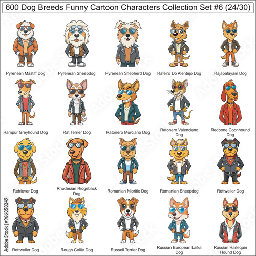 Dog Breeds Funny Cartoon Characters Collection Set of 600 Dog Faces Isolated Part 24 photo