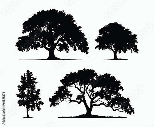 Oak tree silhouette EPS vector file illustration template