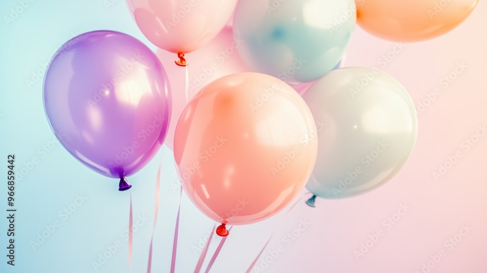 Colorful balloons hover gently against a soft pastel gradient, creating a cheerful and festive ambiance that evokes a sense of celebration and joy Colorful balloons hover gently against a soft pastel gradient, creating a cheerful and festive ambiance that evokes a sense of celebration and joy