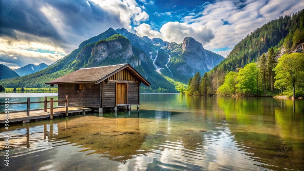 Scenic summer mountain vacation with lake flood Scenic summer mountain vacation with lake flood