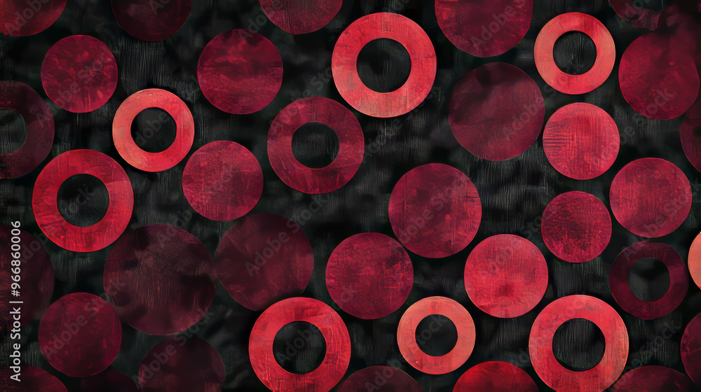 A design with dark red circles arranged in a geometric pattern. This pattern could be used for fabric designs. A design with dark red circles arranged in a geometric pattern. This pattern could be used for fabric designs.