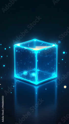 Minimalist tech design with glowing cube