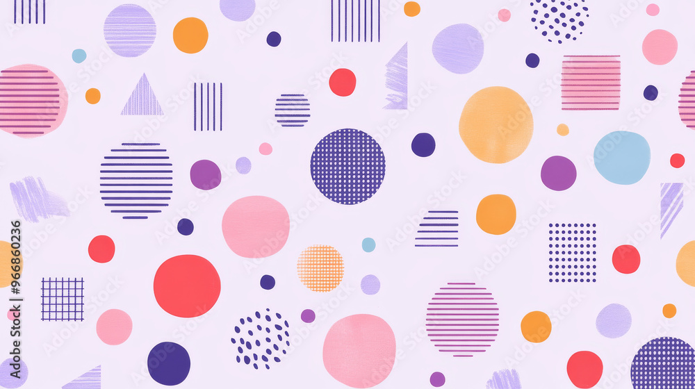 A design with light purple background featuring circles, lines, and rectangles. It has colorful circles, triangles, and rectangles. This pattern is suitable for advertising. A design with light purple background featuring circles, lines, and rectangles. It has colorful circles, triangles, and rectangles. This pattern is suitable for advertising.