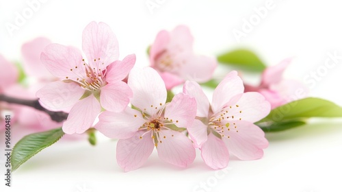 Soft pink petals of sakura blossoms display intricate details against a white background, highlighting their delicate nature and vibrant spring colors