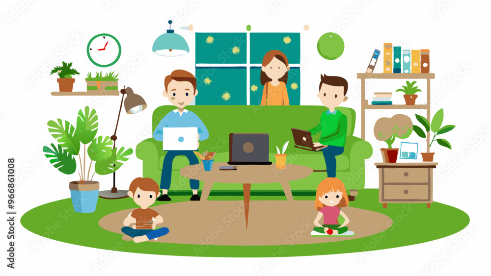 Naklejka premium Work at home People work at home in a comfortable environment Free work schedule, informal atmosphere, houseplants