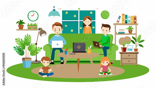 Work at home People work at home in a comfortable environment Free work schedule, informal atmosphere, houseplants