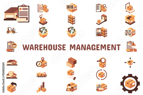 Warehouse Management Flat Vector Illustration Icon Sticker Set Design Materials