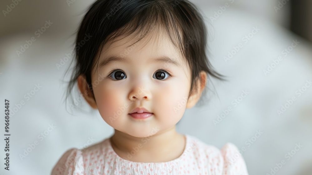 Adorable baby girl with bright eyes and soft hair, wearing a cute dress, showcasing innocence and charm in a cozy setting. Adorable baby girl with bright eyes and soft hair, wearing a cute dress, showcasing innocence and charm in a cozy setting.