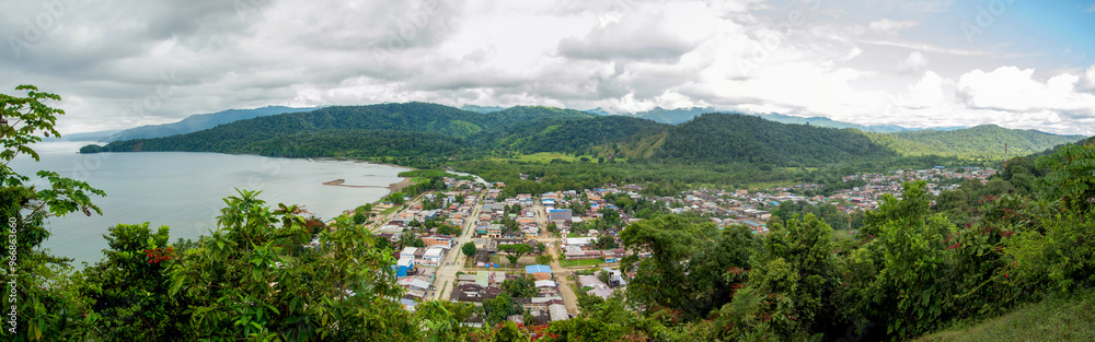 Obraz premium Bahía Solano, municipality of the department of Chocó, located in the northwest of Colombia, Beautiful panoramic view of the bay.cop 16,Whale watching