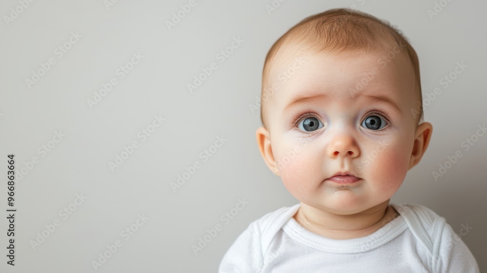 Adorable baby with big blue eyes and a curious expression ready to explore the world around them. Adorable baby with big blue eyes and a curious expression ready to explore the world around them.