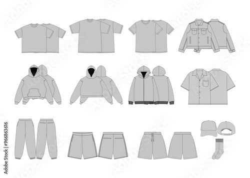 Streetwear Clothing Vector Mockup Pack Techpack  Mockups Clothing Brand Fashion Design Flat Adobe Illustrator Adobe Photoshop Procreate
