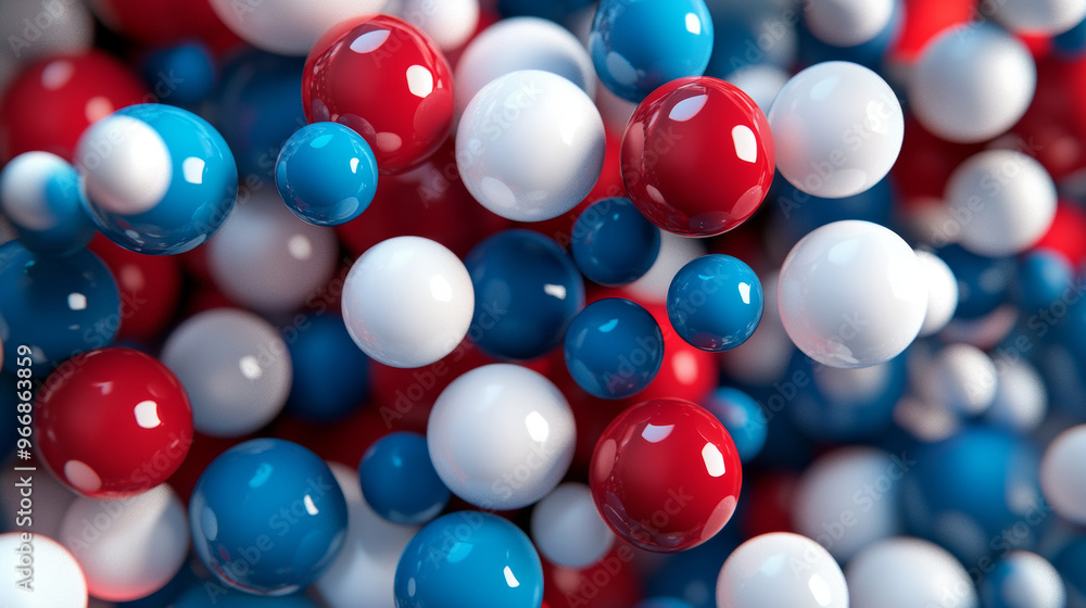 A set of blue, red, and white circles, looking like spheres. They create an abstract background with a modern, artistic style. A set of blue, red, and white circles, looking like spheres. They create an abstract background with a modern, artistic style.