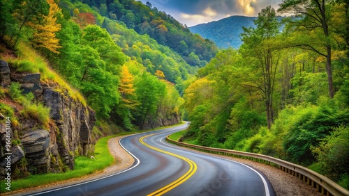 scenic view of winding road in the mountains of west virginia