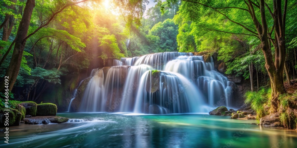 Scenic waterfall in forest at sunrise Scenic waterfall in forest at sunrise