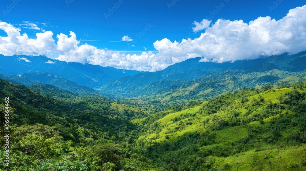 Breathtaking greens of a mountainous landscape under a clear blue sky, ideal for nature and travel themes. Breathtaking greens of a mountainous landscape under a clear blue sky, ideal for nature and travel themes.