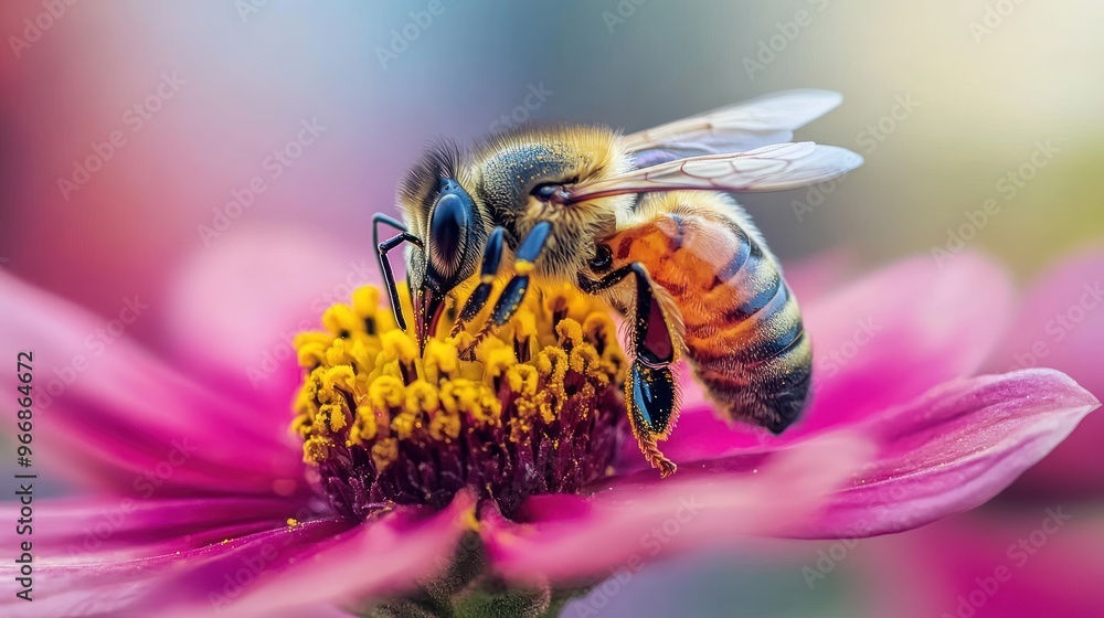 Closeup of a Bee on a Pink Flower Closeup of a Bee on a Pink Flower