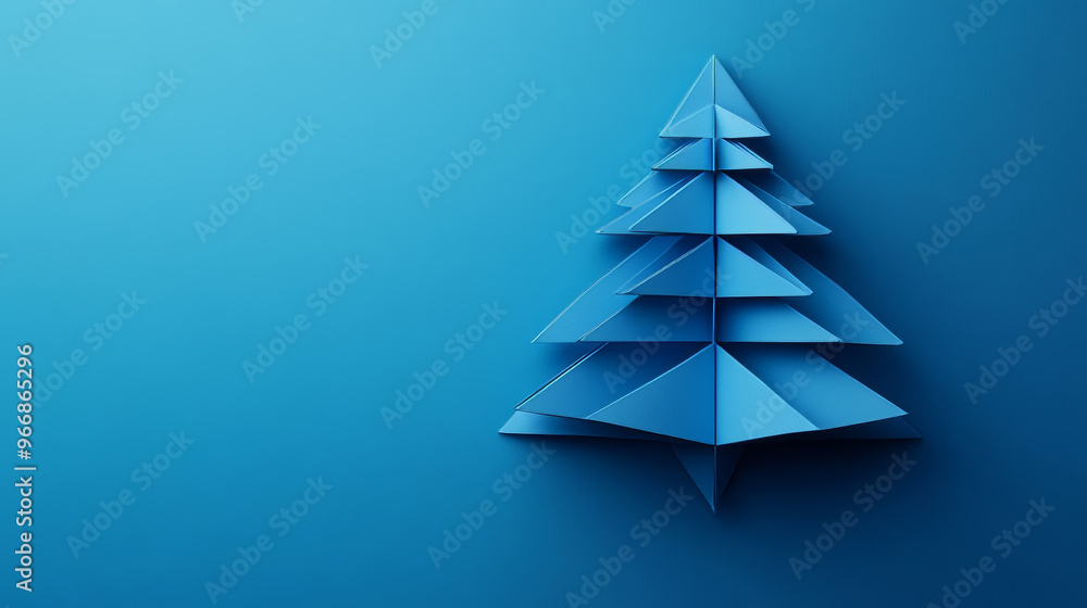 A simple blue Christmas tree made of triangles, like a folded paper design. It's perfect for a New Year's card or celebration. A simple blue Christmas tree made of triangles, like a folded paper design. It's perfect for a New Year's card or celebration.