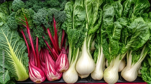 A colorful display of hydroponic vegetables at a local market, including nutrient-rich kale, chard, and bok choy, all neatly arranged in eco-friendly packaging with a clean and modern aesthetic