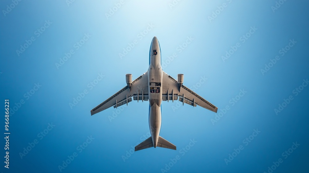A large cargo plane navigates the clear blue sky, highlighting its robust structure and capability for transporting goods across vast distances A large cargo plane navigates the clear blue sky, highlighting its robust structure and capability for transporting goods across vast distances