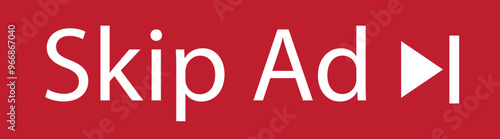 Skip ad button icon in trendy Red flat style. skip advertisement png button for website design, online video player. Advertisement text vector illustration isolated on transparent background.