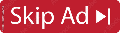 Skip ad button icon in trendy Red flat style. skip advertisement png button for website design, online video player. Advertisement text vector illustration isolated on transparent background.