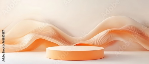 Organicshaped orange podium, soft gradients, white minimalist background, flowing abstract design photo