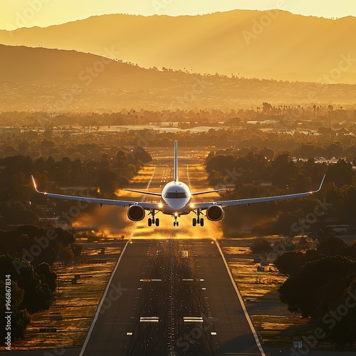 USA American Eagle Airlines Embraer ERJ-175 is approaching San Jose International Airport (SJC) in beautiful golden California sunlight.