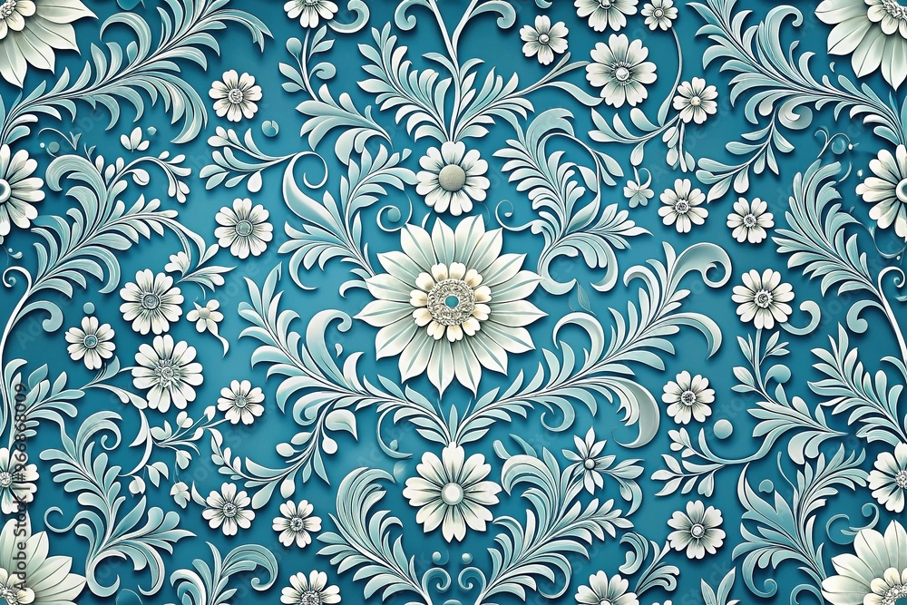 seamless white floral pattern with blue background Wide-Angle seamless white floral pattern with blue background Wide-Angle