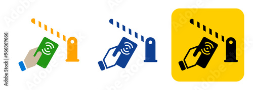 Wireless card NFC RFID access to open parking gate icon set symbol entrance contactless