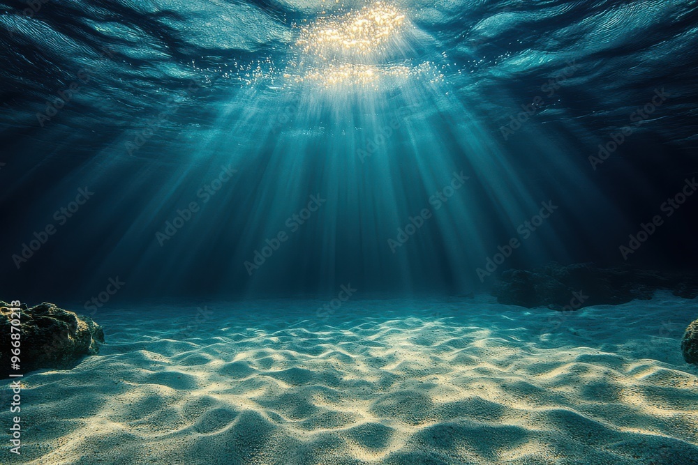 Fototapeta premium Sun Rays Shining Through Underwater Ripples