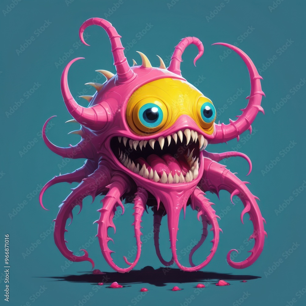 Fototapeta premium pink or purple eerie and angry tentacles monster illustration