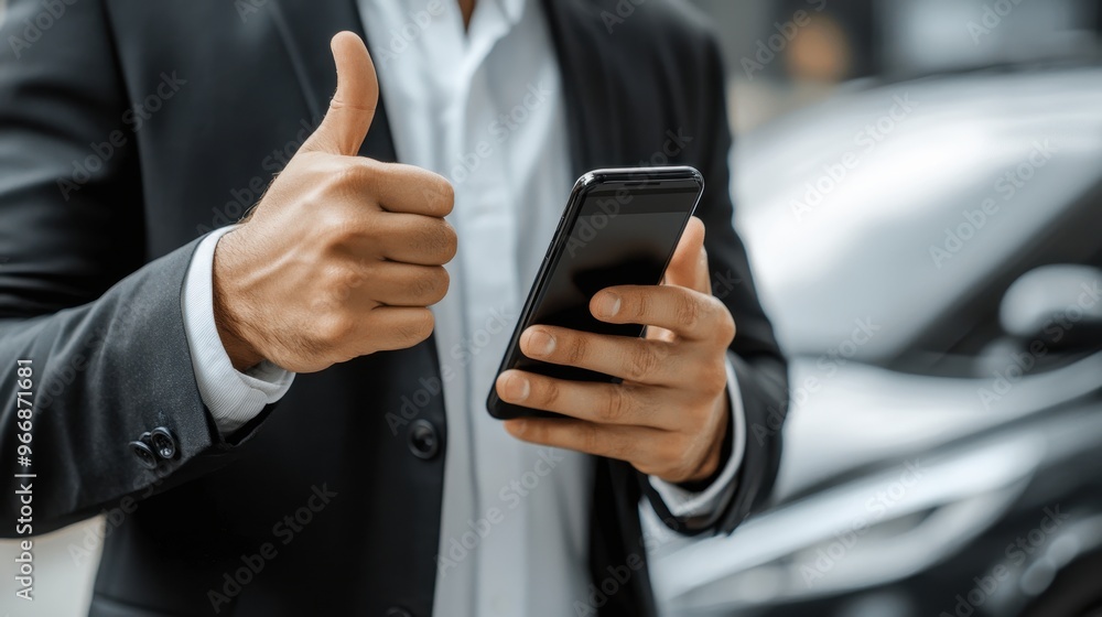 Businessman Showing Thumbs Up While Using Smartphone Businessman Showing Thumbs Up While Using Smartphone