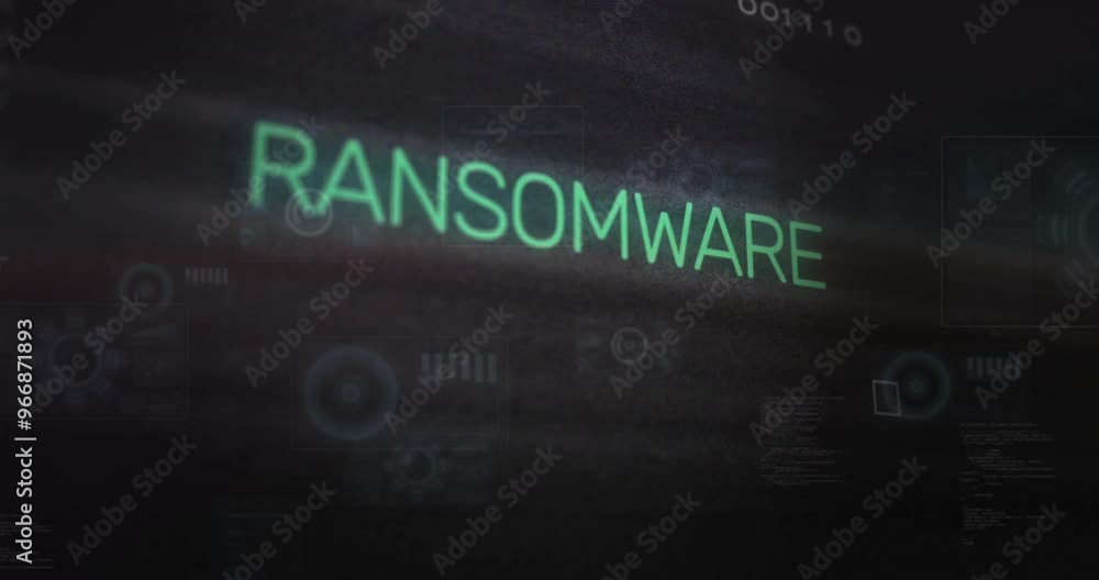 Animation of data processing over ransomware text Animation of data processing over ransomware text