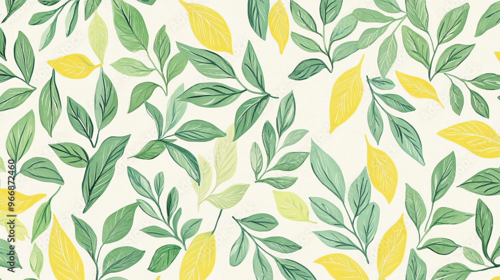 This design features a repeating pattern of light green and yellow leaves, drawn in a playful, doodle style. It's perfect for creating fabrics, wallpapers, or other fun projects. This design features a repeating pattern of light green and yellow leaves, drawn in a playful, doodle style. It's perfect for creating fabrics, wallpapers, or other fun projects.